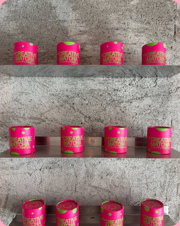 Shelves of Creative Matcha jars