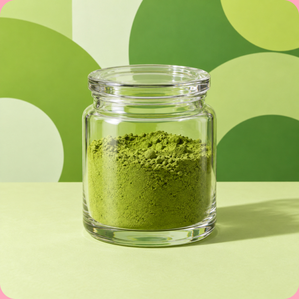 Glass jar of Matcha Sprut