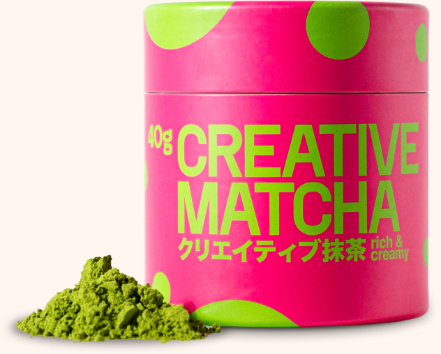 Creative Matcha jar with a heap of bright green powder