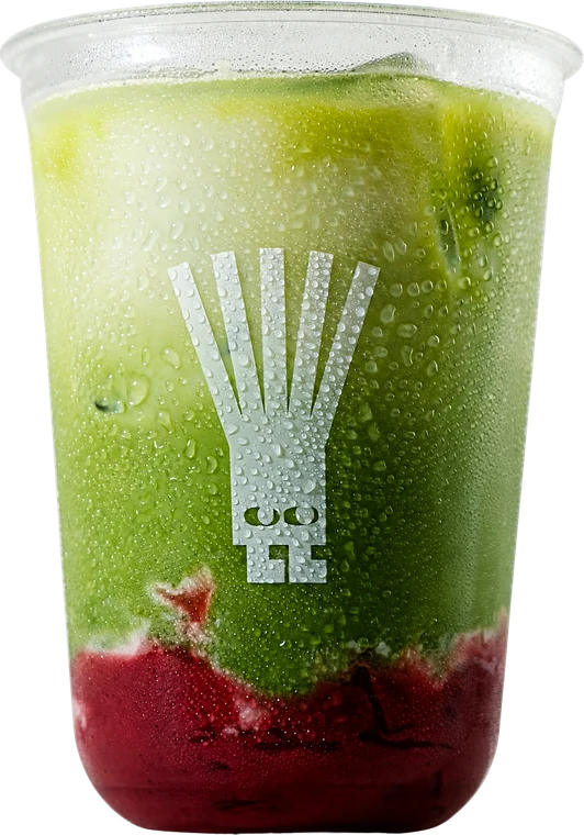 Tokyo kiss — layered matcha drink with a berry base
