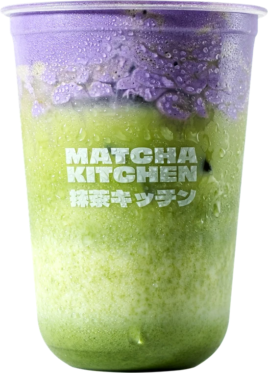 Ube Cloud — matcha drink topped with purple ube foam